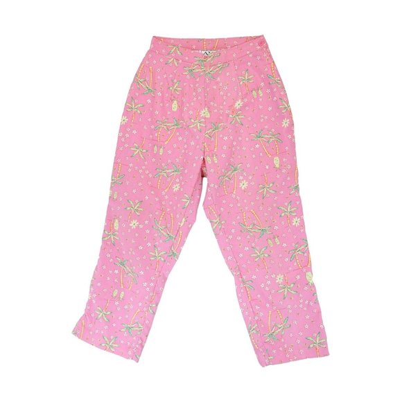 AW Golf by Allyson Whitmore Womens Golf Pants Capris Size 8 Pink Tropical Palms - Picture 1 of 6